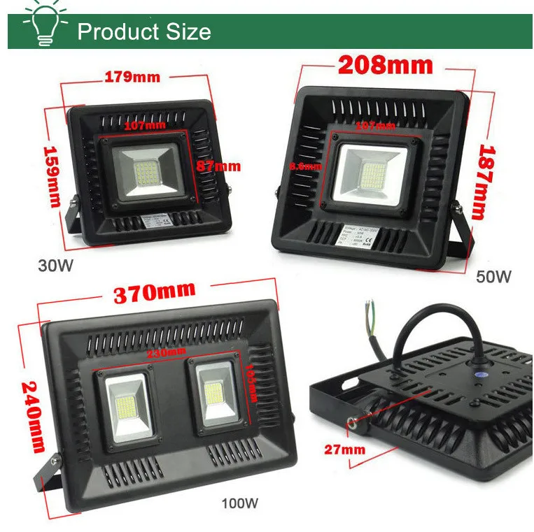 100% реальные Мощность Светодиодный прожектор 30 Вт 50 Вт Наружное освещение Прожектор 220 В ультра тонкий IP65 Сад светлое пятно с подсветкой refletor