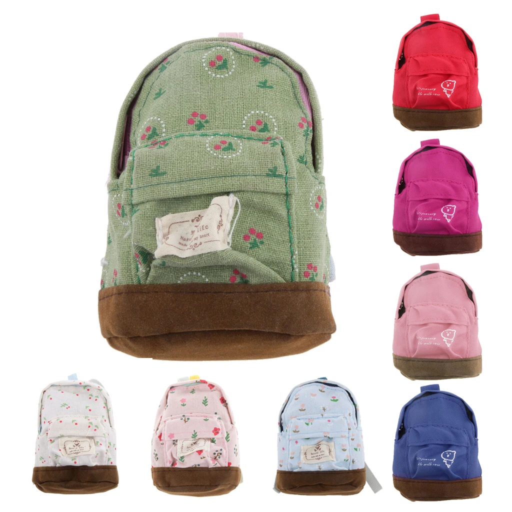 1:6 Scale Dolls House Miniature Blue Floral School Backpack Rucksack Shoulder Bag
