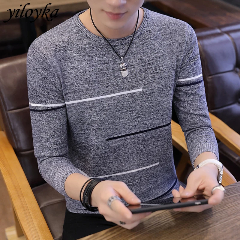 

New Sweater Men 2019 Winter Thick Warm Men Striped Cashmere Sweaters for Men Warm Pullover o-neck knitted Sweaters Plus Size