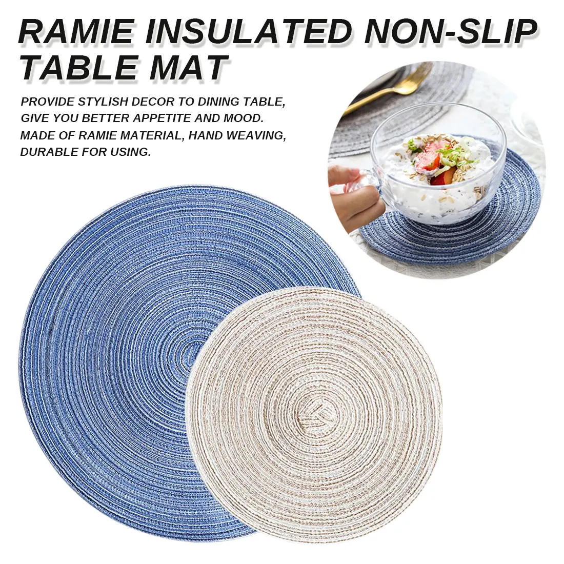 

Round Table Mat Anti Slip Drink Coasters Insulated Solid Placemats Linen Non Slip Ramie Mat Kitchen Tool for Home Decor