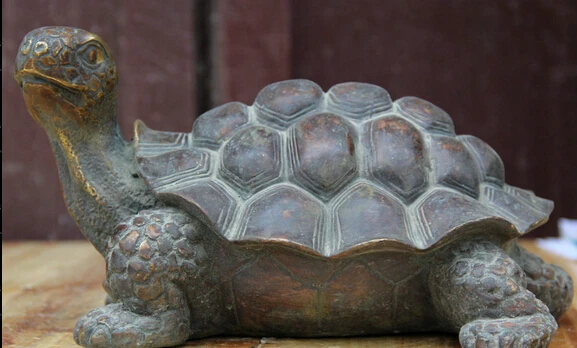 

JP S0524 10" Old Chinese Bronze Folk Feng Shui Shou longevity sea tortoise Turtle Statue (B0413)