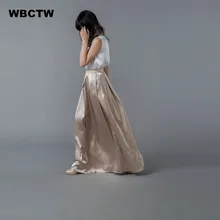 Плюс Размер 7XL Юбка Шампанское Молния Талия Длина Линии Этаж Долго Макси Юбка С Пакетами Персонализированные Партии Женщин Юбки