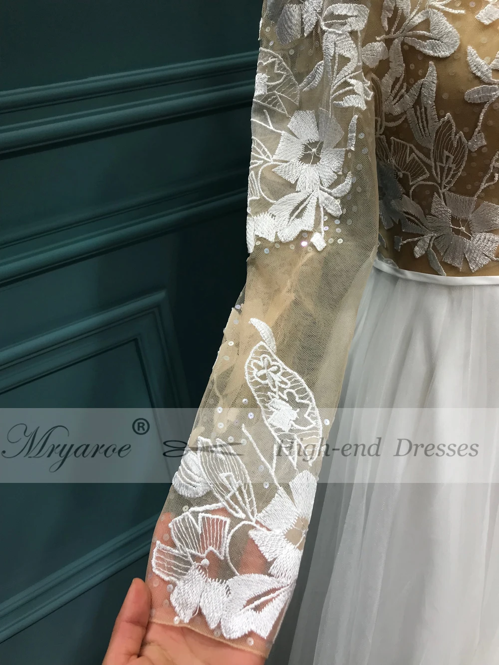 Mryarce Exclusive Lace Beading Open Back Wedding Dress Long Sleeve Scoop Tulle A Line Bridal Gowns Chic Style  (5)