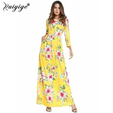 Ruiyige Mulheres Boho Maxi Vestido Estampado Floral Manga Longa Túnica Casual Festa Vestidos Vintage Bolso Summer Beach Longos Vestidos 2018