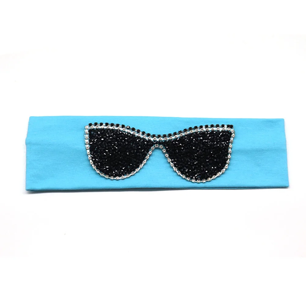 5,5 см Девушки Солнцезащитные очки повязки на голову Летняя мода стразы эластичная повязка на голову для девочек Дети хлопок повязки аксессуары для волос - Цвет: Light Blue Black