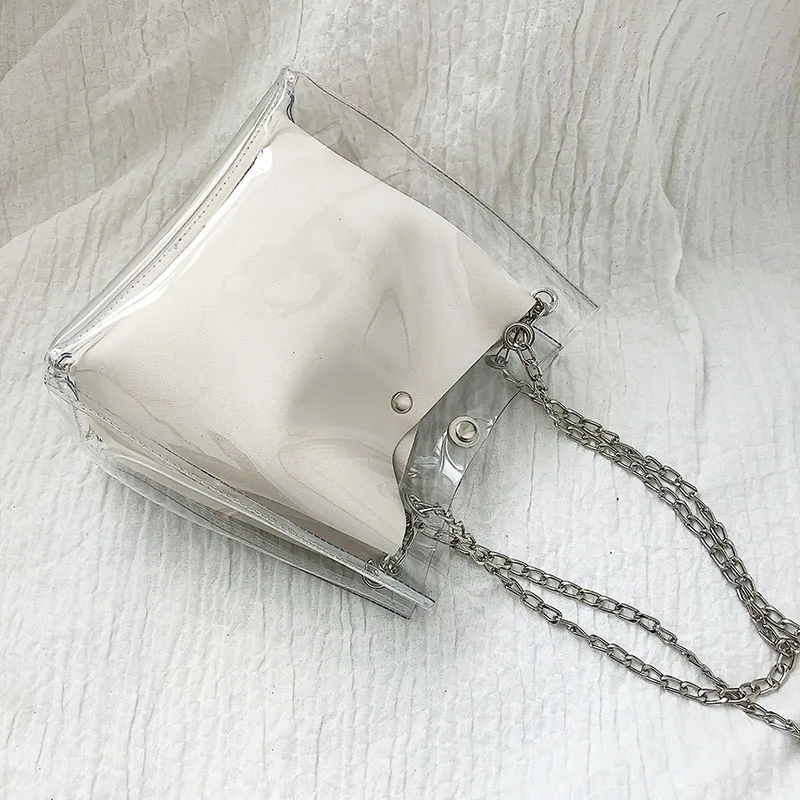 Women Small Bucket Bags Plastic Transparent Totes Composite Chain Bag Female Mini Jelly Handbags White