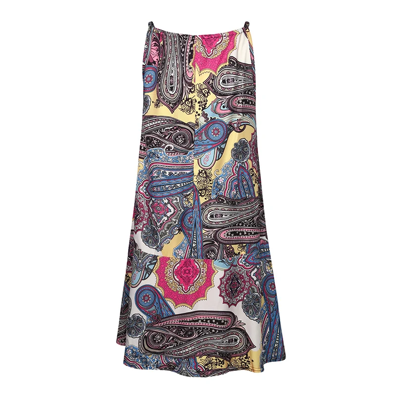 Vintage Floral Printed Boho Beach Dress Woman Casual Loose Halter Sexy Holiday Long Sundress Sleeveless Summer Dresses Vestido