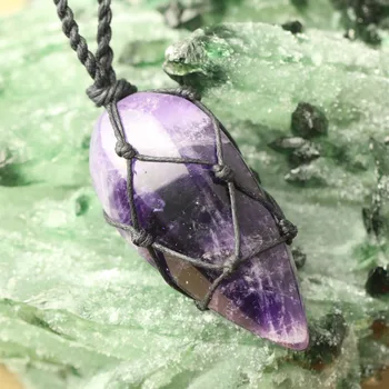 

Handmade Hemp Necklace Natural Stone Pendant Macrame Wire Wrap Jewelry For Dropship 30*52mm