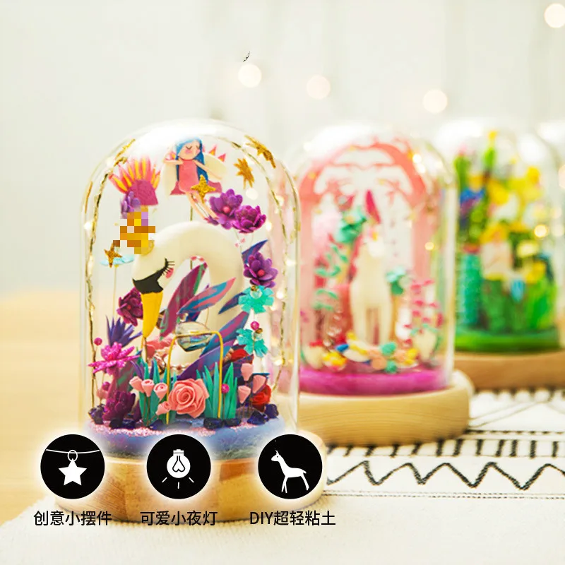 

Diy Super Light Clay Non-toxic Glass Scene house Set fairy tale Handmade Creative Birthday Girls
