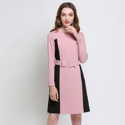Осень-зима платье для женщин; Большие размеры 2018 женский розовый черный в стиле пэчворк вечерние Работа Симпатичные Винтаж большой платье