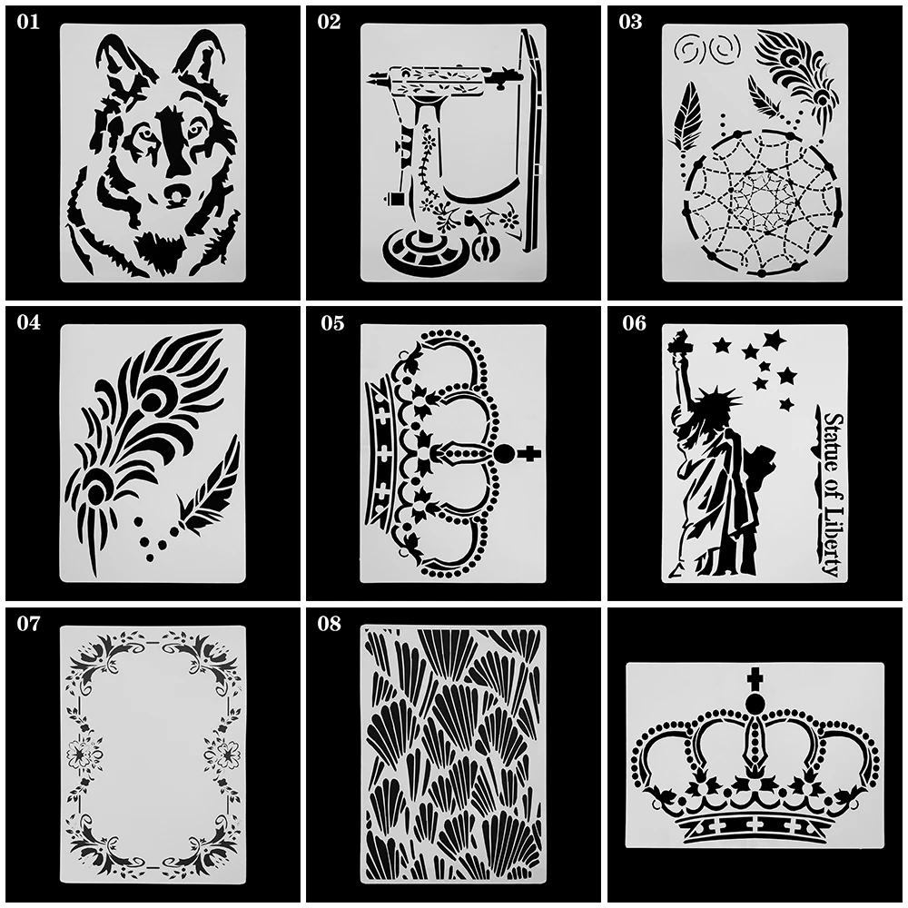 

1 pcs DIY Drawing Plastic Stencil Set Feather Template Hollow Stamp Painting Craft Notebook Diary Cutting Dies Scrapbook