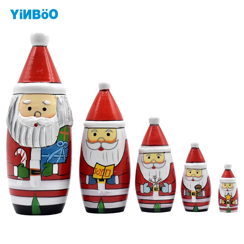 Wooden Russian Nesting Doll 5 Layer Matryoshka Dolls Christmas Santa
