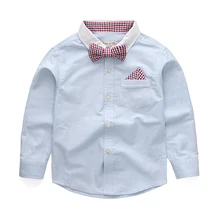 Рубашки для мальчиков в британском стиле; Детские однотонные хлопковые школьные Блузы с длинными рукавами и бантиком; детская одежда в английском стиле для свадебной вечеринки