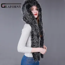 Glaforny,, натуральный вязаный шарф из лисьего меха, шапка для женщин, зимняя, модная, повседневная, вязанная шапка с капюшоном, русский стиль, теплые меховые шапки