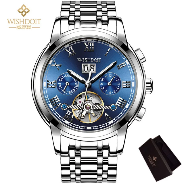 

WISHDOIT Mechanical Watches Mens Skeleton Tourbillon Automatic Men's Watch Pilot Military Sport Wristwatch Relogio Masculino
