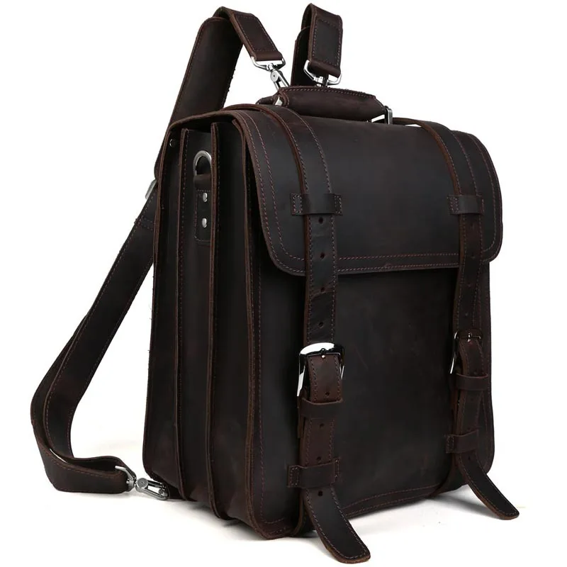 

Tiding Luxury Thick Handmade Leather Travel Backpack Men Fashion Personality Rucksack Daypack Overnight Weekender Bag Dark Brown
