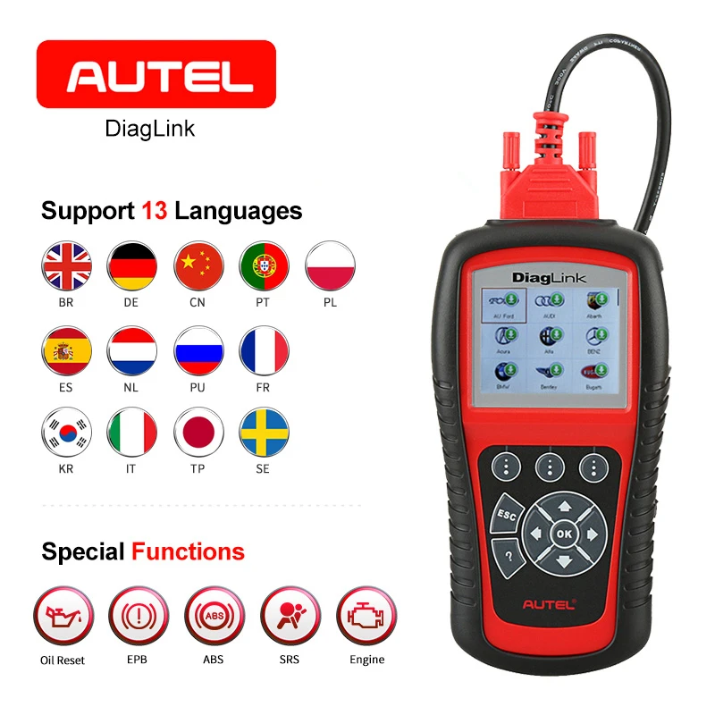 AUTEL Diaglink OBDII EOBD Car Diagnostic Code Reader Oil Reset SRS EPB ABS Transmission All system Automotive OBD2 Scanner Tool 