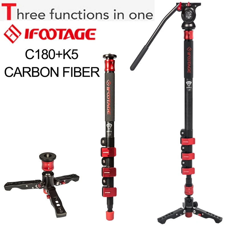 Ifootage Cobra2 C180 180cm Carbon Fiber Monopod With Komodo K5 Fluid