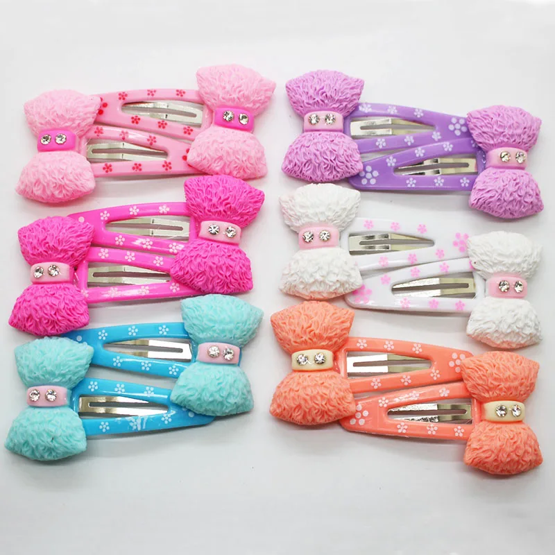 Wholesale one pair hair clip resin cute colorful bowknot hairpins