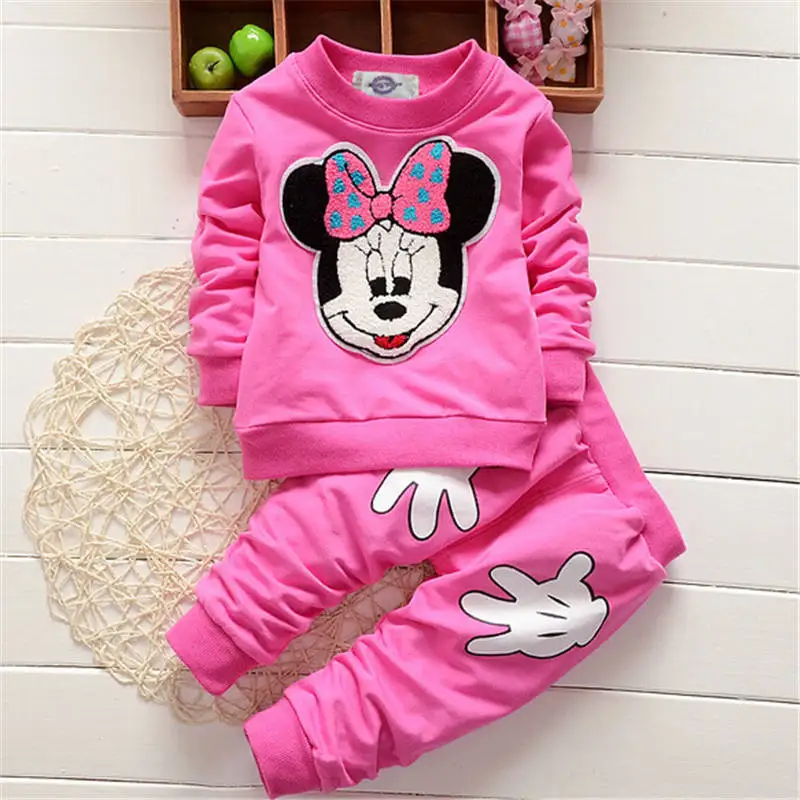 3PCS Boys Sets Cartoon Mickey Minnie Suits Coat+T-shirt+Pant Sets For Kids Autumn Girls Clothes Casual Sport Children Clothing - Цвет: rose