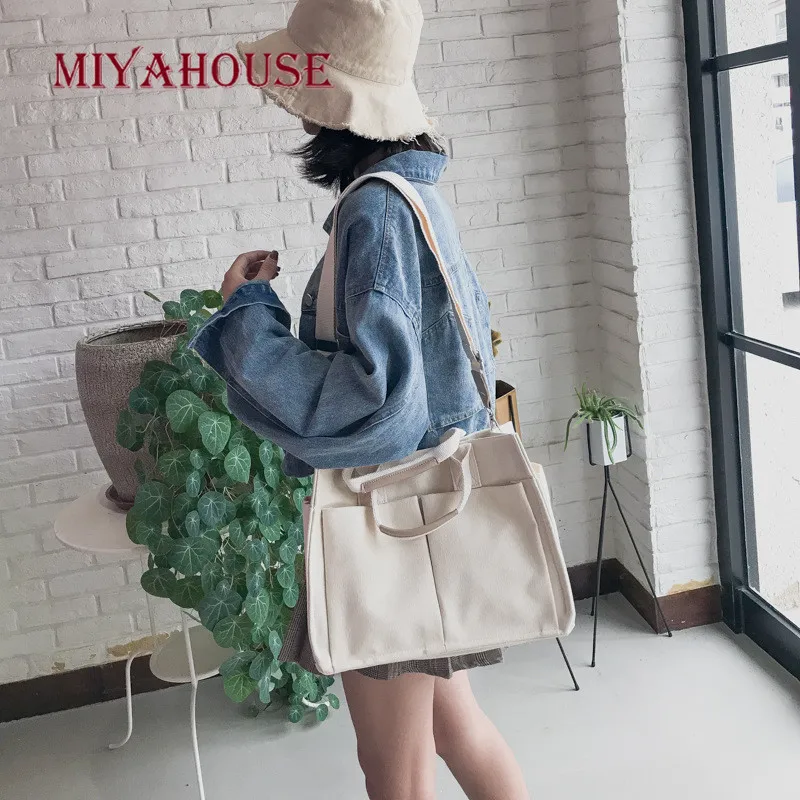 Miyahouse بلون قماش حقيبة يد للنساء 2019 الترفيه دائم حقيبة كتف بتصميم بسيط الإناث عالية قدرة Crossbody حقيبة سيدة