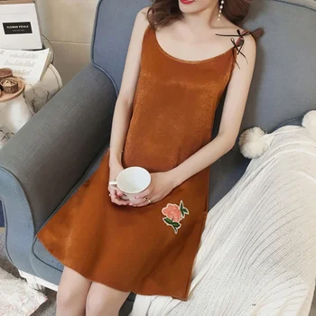 

Summer Chiffon Spaghetti Strap Mini Night Dress Sexy Embroidery Female Sleepwear New Fashion Womens Nightgown