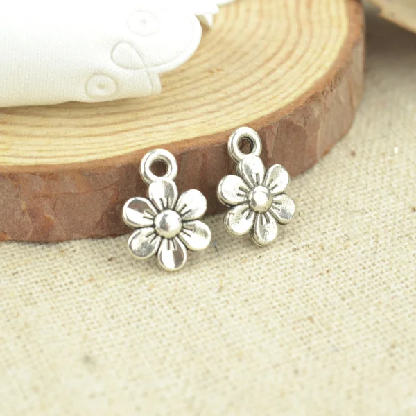 

50 Pcs 14*10 mm Antique Silver Tone flower Charms DIY Jewelry Making 2514