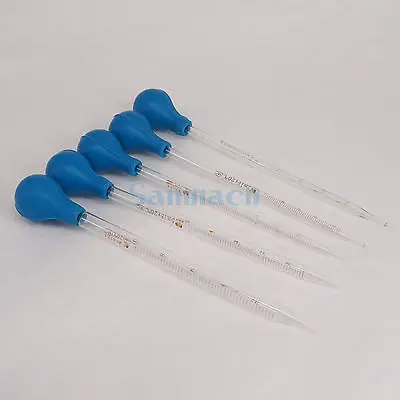 

1-10ml Glass Graduated Pipette with Rubber Bulb Lab Chemistry Dropper Dispensing