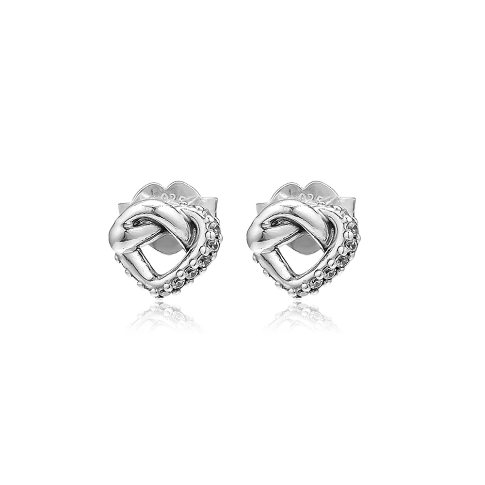 CKK Silver 925 Jewelry Knotted Heart Stud Earrings For Women Fashion