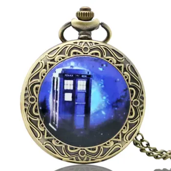 

Hot Movie Doctor Who Blue Telephone Booth Classic Time Travel Quartz Pocket Watch Men Women Gift P1426