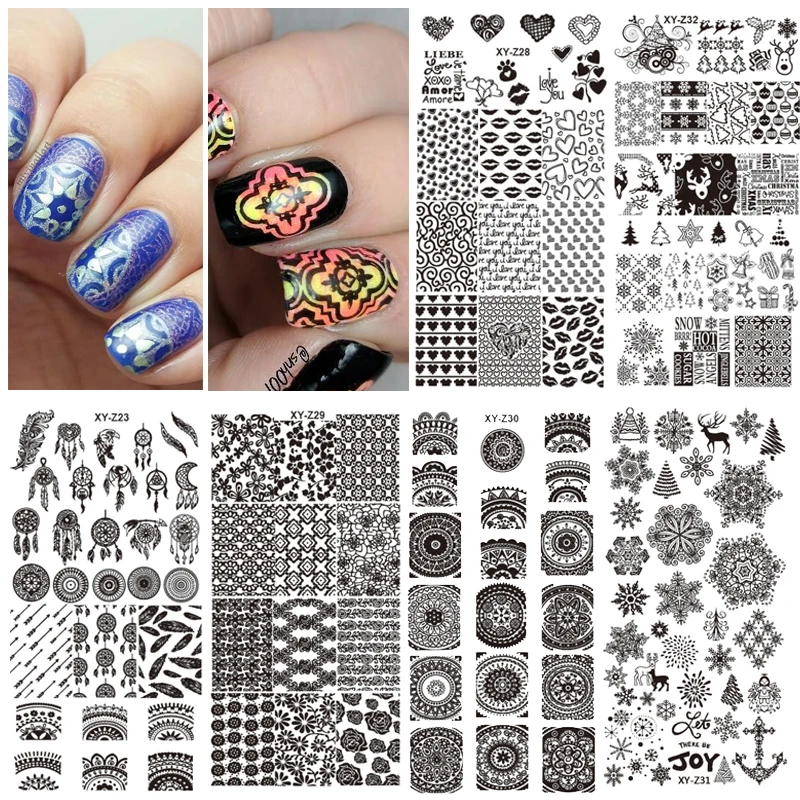 

Fashion Hot Dream Catcher Feather Bowknots Snowflakes Nail Stamping Plates Image Transfer Templates Manicure Tools
