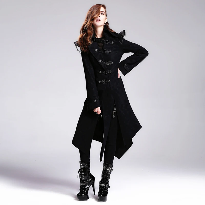 Hiver Diable Automne Pardessus Coton Punk Rock Longue Manteaux De Asymétrique Femmes Steampunk vent Lourd Pour Coupe Veste Noir Mode WD9EY2IH