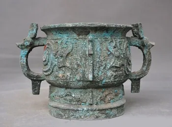 

wedding decoration 11"China Zhou Dynasty Bronze Ware bird beast Wine vessel Wineware Crock pot jar