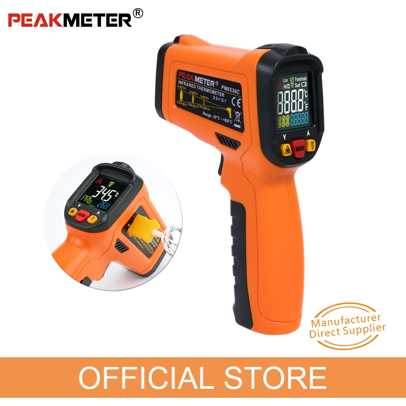 Goede PEAKMETER PM6530C LCD Handheld Laser Digitale IR Infrarood Thermometer Temperatuur 50 ~ 800 met type K Ambient UV Licht