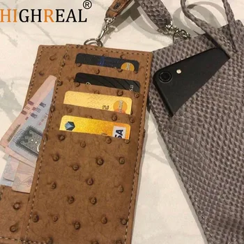 

HIGHREAL Custom Name Free Genuine Leather Mini Fashion Phone Bags Ostrich Pattern Phone Wallet Crocodile Leather Pouch