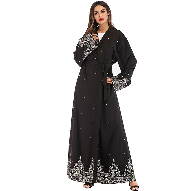 Мусульманские женщины кардиган embroidey Бисероплетение платье макси с длинным рукавом исламские женщины арабское платье одежда халат кафтан