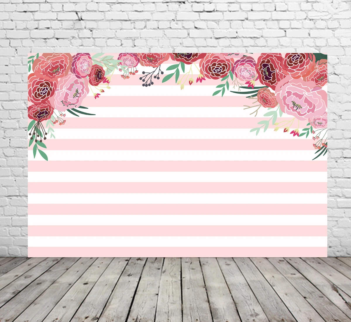 

Baby shower Photography Backdrops White and Pink stripes Bridal Shower Photo Background Pink Rose Flower Wall Studio PropsW-833