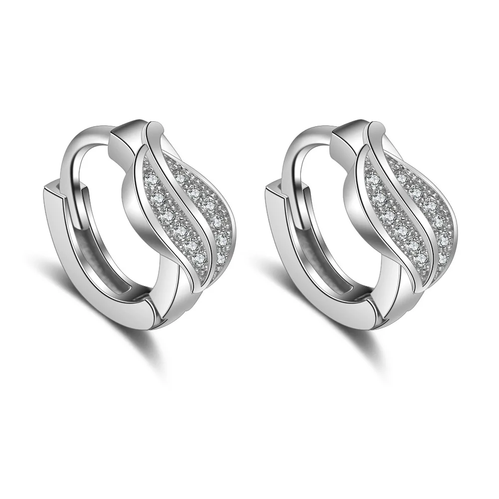

fashion ladies silver leaf Earrings cz Zircon Circle Earings small set copper stud earrings for women jewelry gifts
