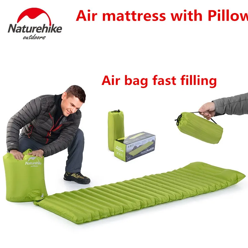 Colchão de ar Cama de ar Esteira de Acampamento Almofada de Dormir Ultraleve ao ar Mat com Pillow Naturehike Livre Moistureproof Camping Almofada Inflável