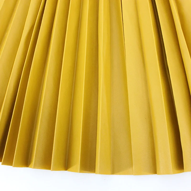 Autumn Winter Women Skirts Pleated Leather Skirt High Waist Elastic Waist a Line Knee Length Women's Skirt Faldas Mujer