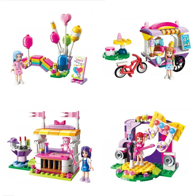 

Enlighten Colorful Holiday City Girls Ice Cream Car Stall Stage Building Blocks Model kit Bricks Educational Toys for Children