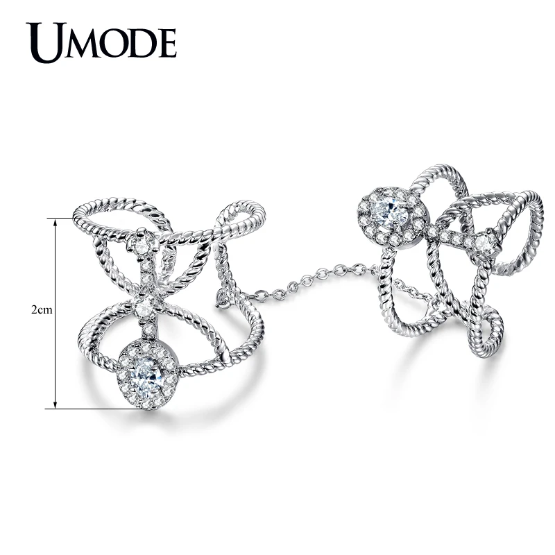 Umode измененными витая гало CZ белый позолоченные имитация два пальца с цепи