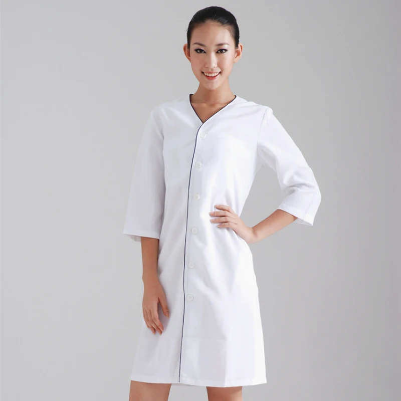 2016 New Nursing Femininos Beauty Salon Medical Scrub Nurse Uniform Spa White Overcoat Dental