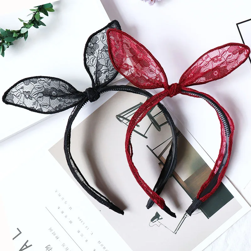 

Fashion Lace rabbit ear Headband for Women Cute girls Hair Bands Brief Hairband Korean Headwear hoop for hair Accessories MM5