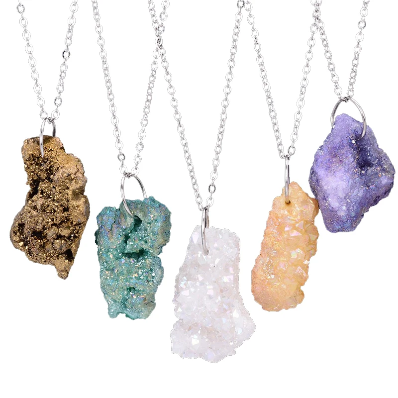 SEDmart, грубые натуральные камни, многоцветная подвеска в классическом стиле, ожерелье для женщин, нерегулярные, друза, геод, лава, кристалл, кварц, ювелирное изделие
