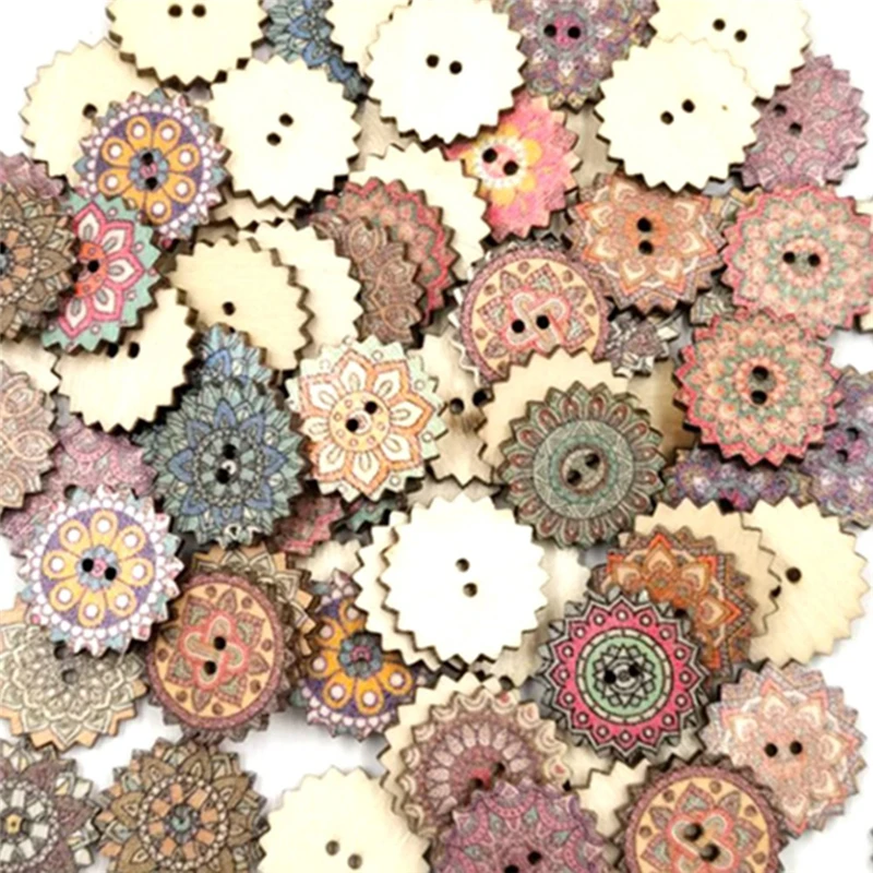 50pcs Painted Gear Wooden Buttons for Handwork Sewing Scrapbooking Handmade Clothing Crafts Accessories Sewing Art 2025mm (6)