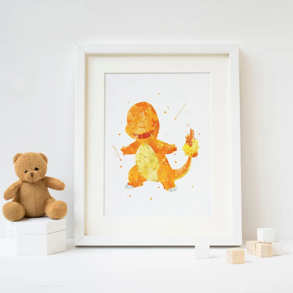 

Charmander picture print . Pokemon Watercolor Poster Print Print Kids Room Decor boy Nursery Art Gift idea wall