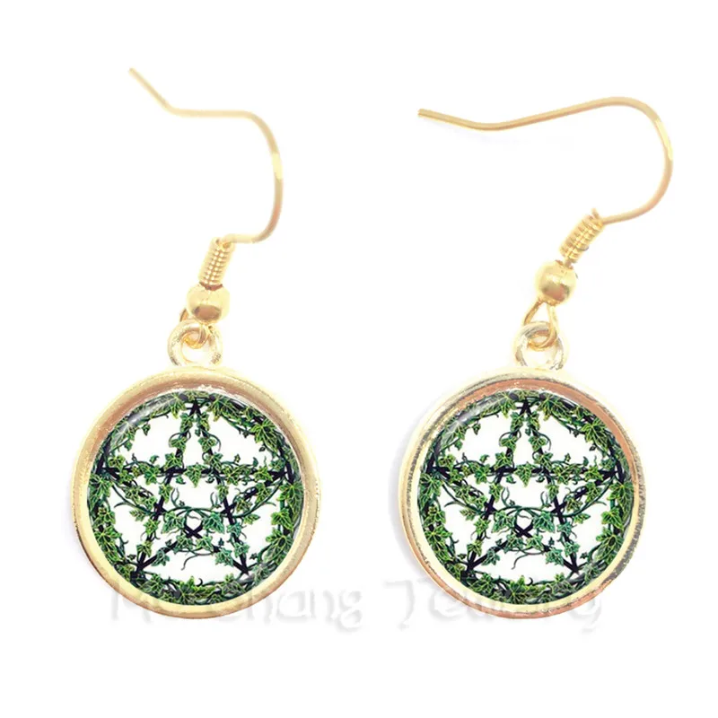 Женские серьги с логотипом Magic Wiccan Pentacle стеклянный кабошон готический талисман и