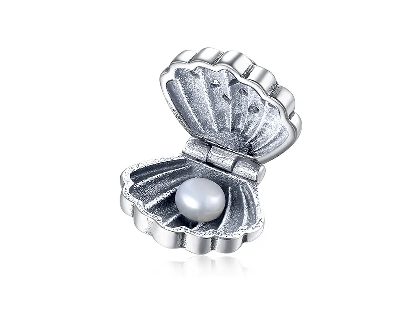 JewelryPalace 925 пробы серебро морских животных открываемые Shell Устрица моллюск голубой Цирконий Шарм бисер Fit Браслеты для Для женщин