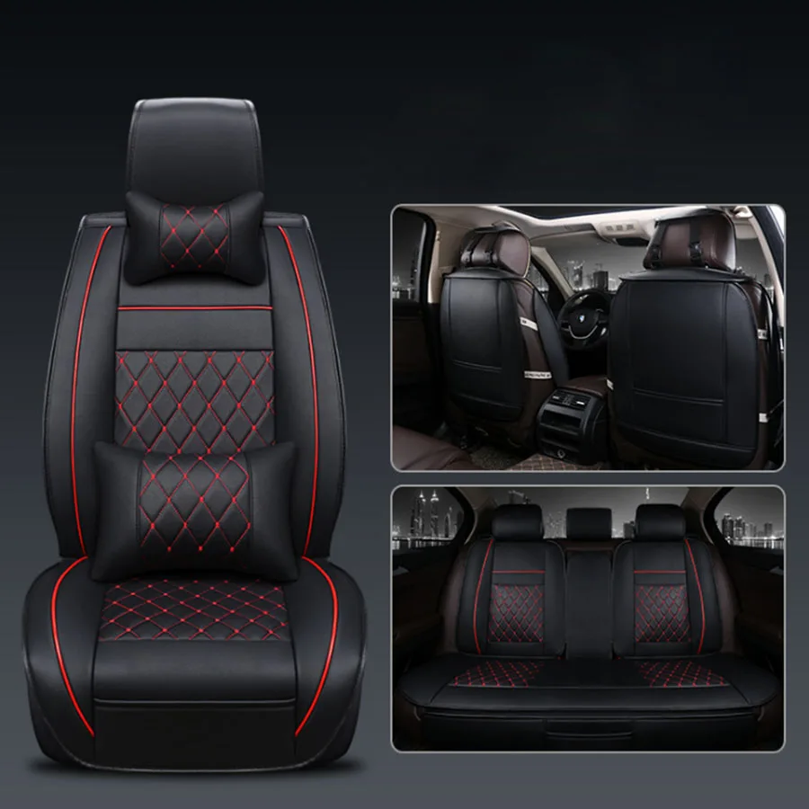 White/&Black Luxury Car Seat Covers PU Leather Fit For Universal Auto 11PCS